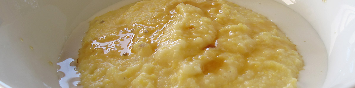 Soft Polenta cooked in Milk with Maple Syrup
